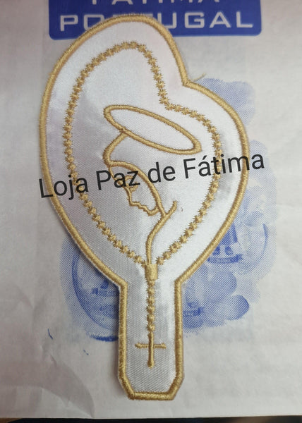 Emblema bordado Rosto e Terço em Dourado